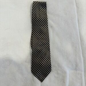 Bergamo New York Silk Necktie Mens Checkered Geometric Pattern Black Beige